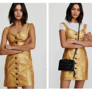 FREE PEOPLE Leather Button Street Holiday Mini Dress Festival Indie Sleaze 8